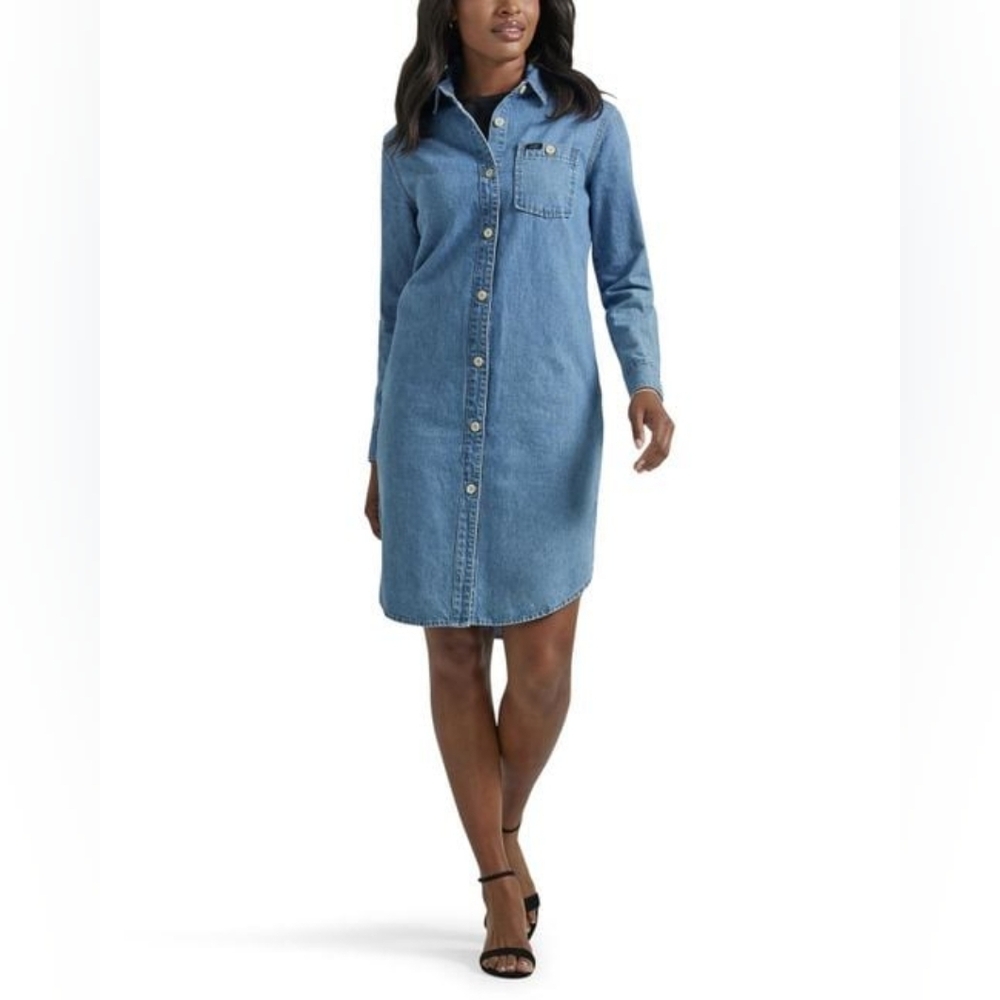 Lee Jeans Women's Blue Legendary All Purpose Long Sleeve Denim Dress Medium